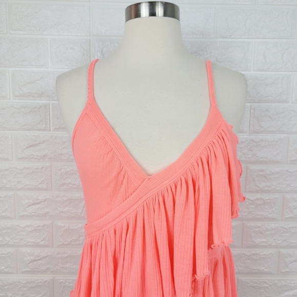 FREE PEOPLE Pink Tiered V-Neck Ruffle Tnak Top | M - Picture 10 of 12
